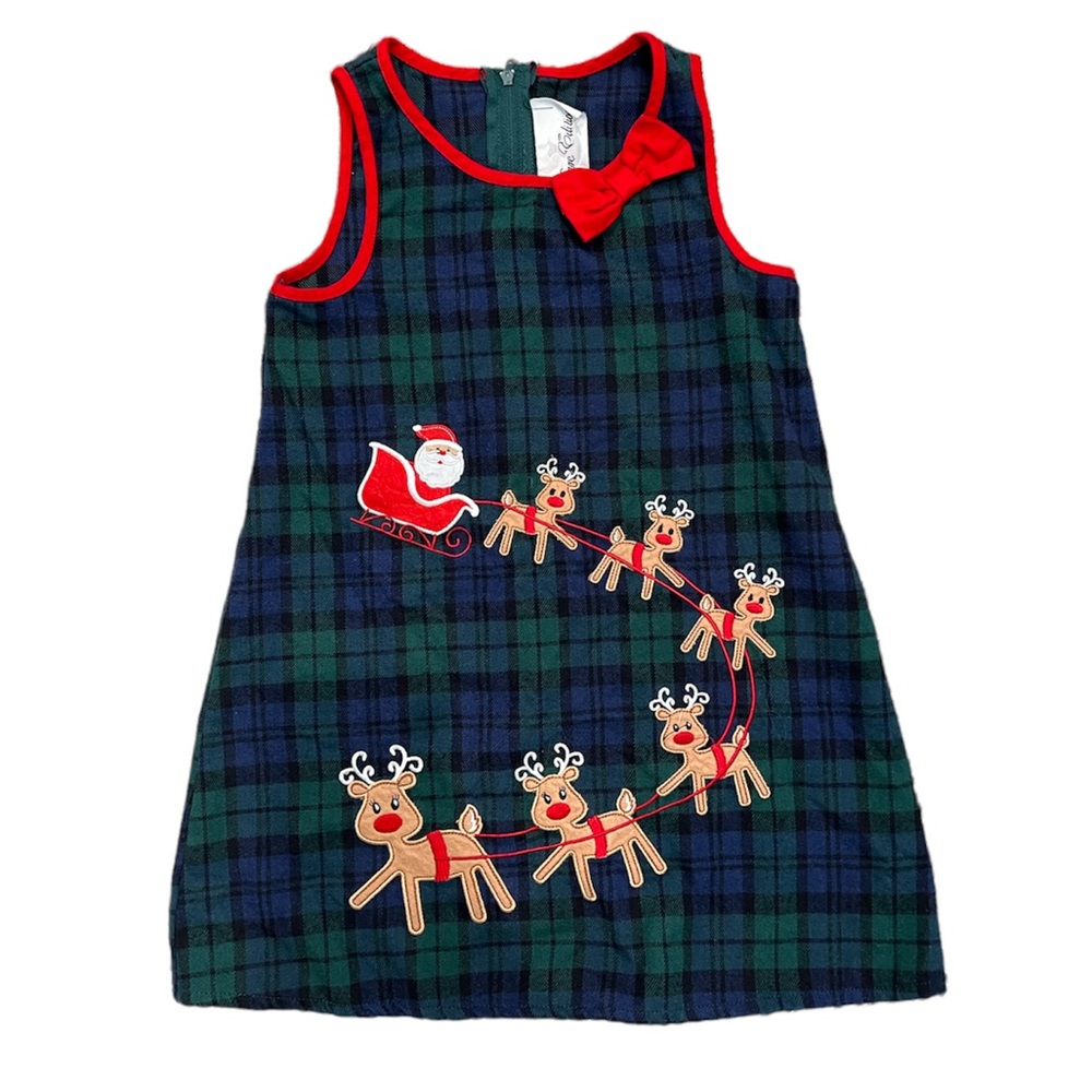 Vintage Rare Editions Santa and Sleigh Christmas Plaid Jumper